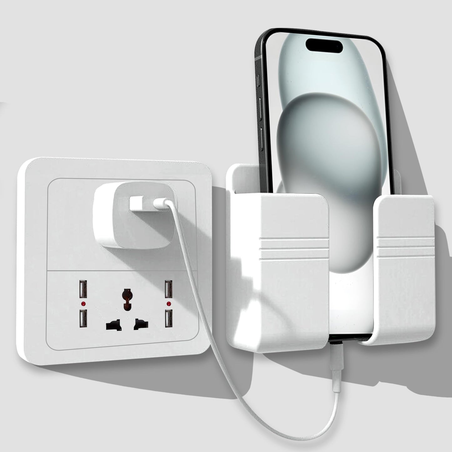 Tensea ABS Mobile Phone Charging Stand,Multi-Functional Storage Holder,Bedside Fixed Rack,Bedroom,Office Accessories,Acrylonitrile Butadiene Styrene,White 01,Portable Electronic Devices,9.9x3x8.6 cm