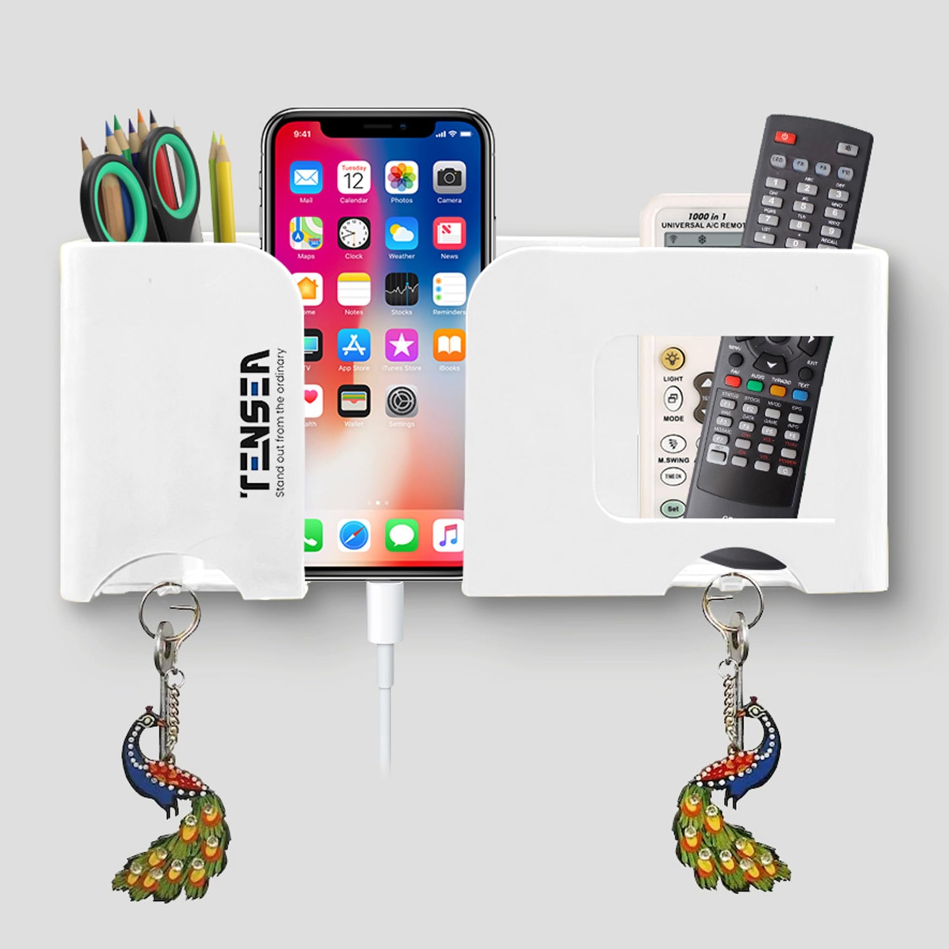 Tensea ABS Mobile Phone Charging Stand,Multi-Functional Storage Holder,Bedside Fixed Rack,Bedroom,Office Accessories,Acrylonitrile Butadiene Styrene,White 01,Portable Electronic Devices,9.9x3x8.6 cm