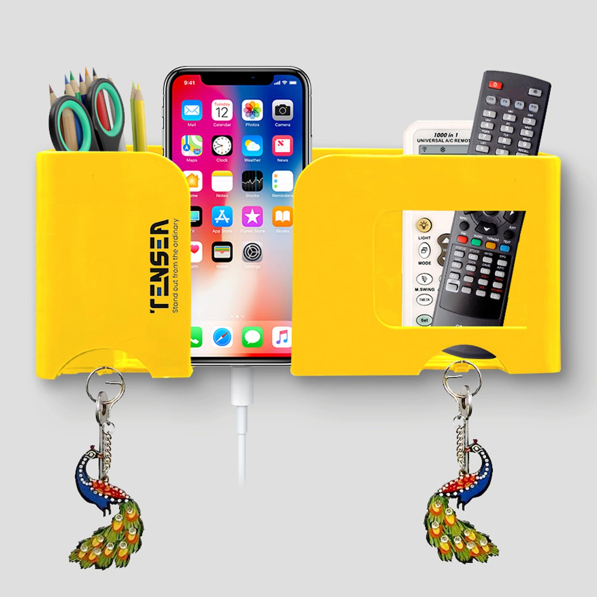 Tensea ABS Mobile Phone Charging Stand,Multi-Functional Storage Holder,Bedside Fixed Rack,Bedroom,Office Accessories,Acrylonitrile Butadiene Styrene,White 01,Portable Electronic Devices,9.9x3x8.6 cm