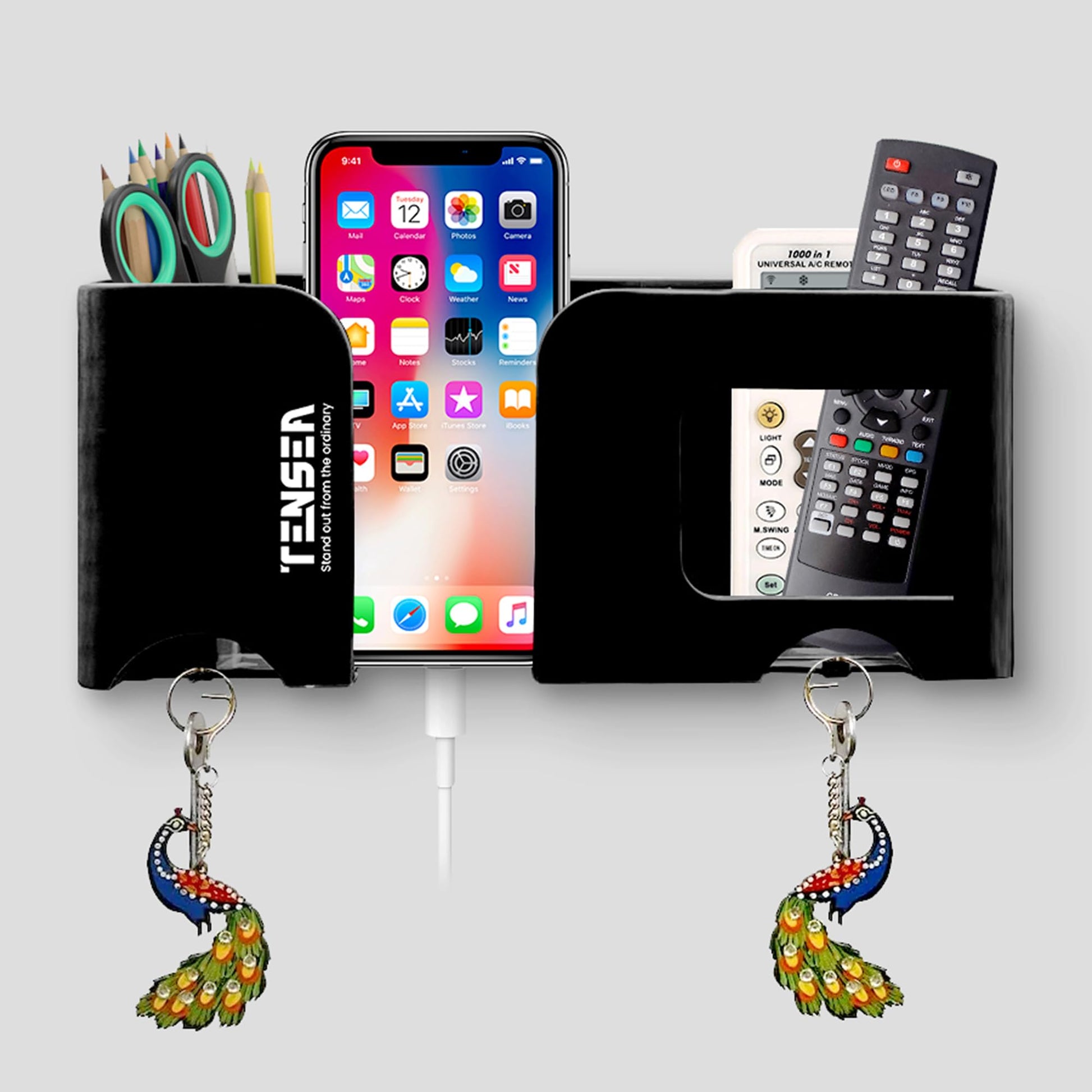 Tensea ABS Mobile Phone Charging Stand,Multi-Functional Storage Holder,Bedside Fixed Rack,Bedroom,Office Accessories,Acrylonitrile Butadiene Styrene,White 01,Portable Electronic Devices,9.9x3x8.6 cm