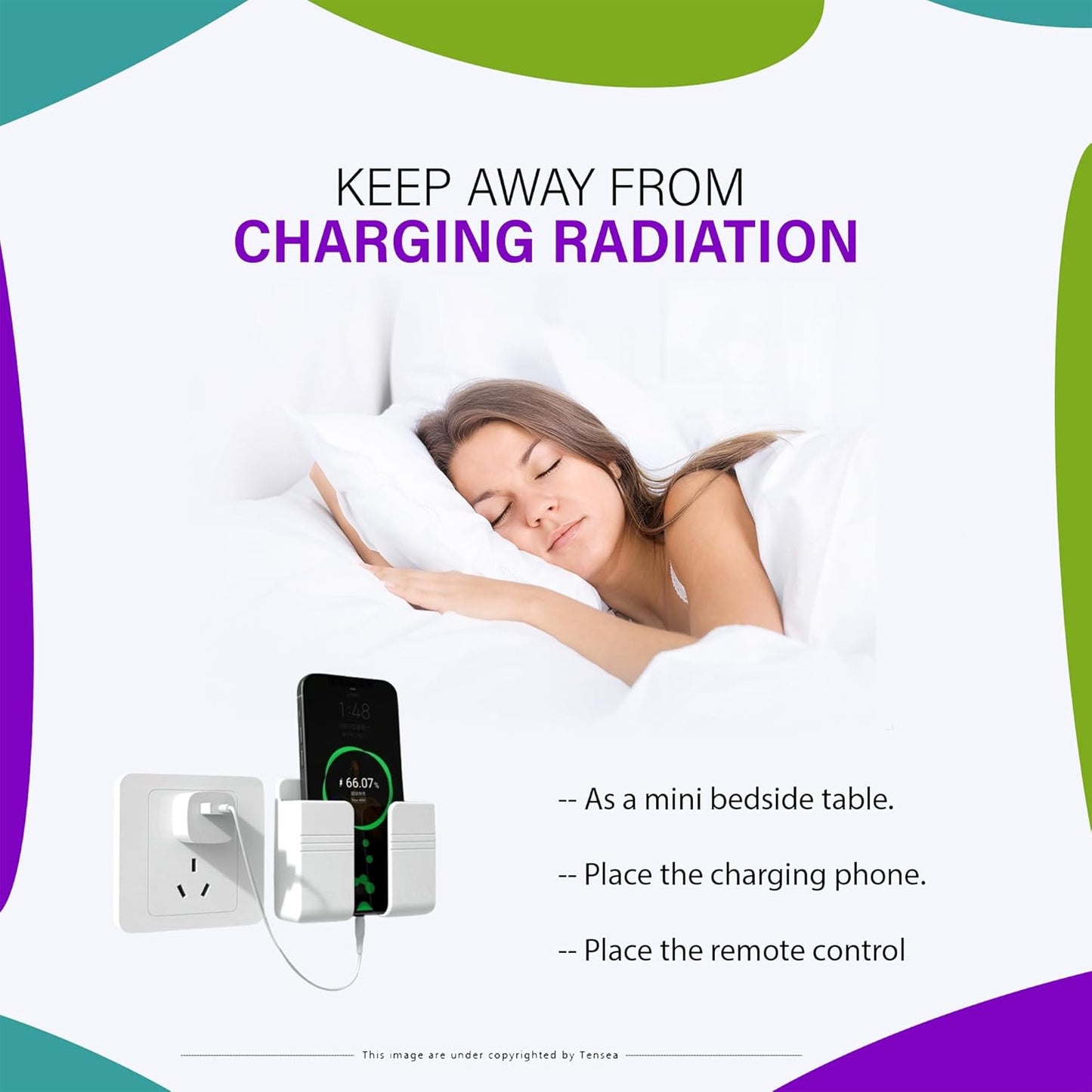 Tensea ABS Mobile Phone Charging Stand,Multi-Functional Storage Holder,Bedside Fixed Rack,Bedroom,Office Accessories,Acrylonitrile Butadiene Styrene,White 01,Portable Electronic Devices,9.9x3x8.6 cm