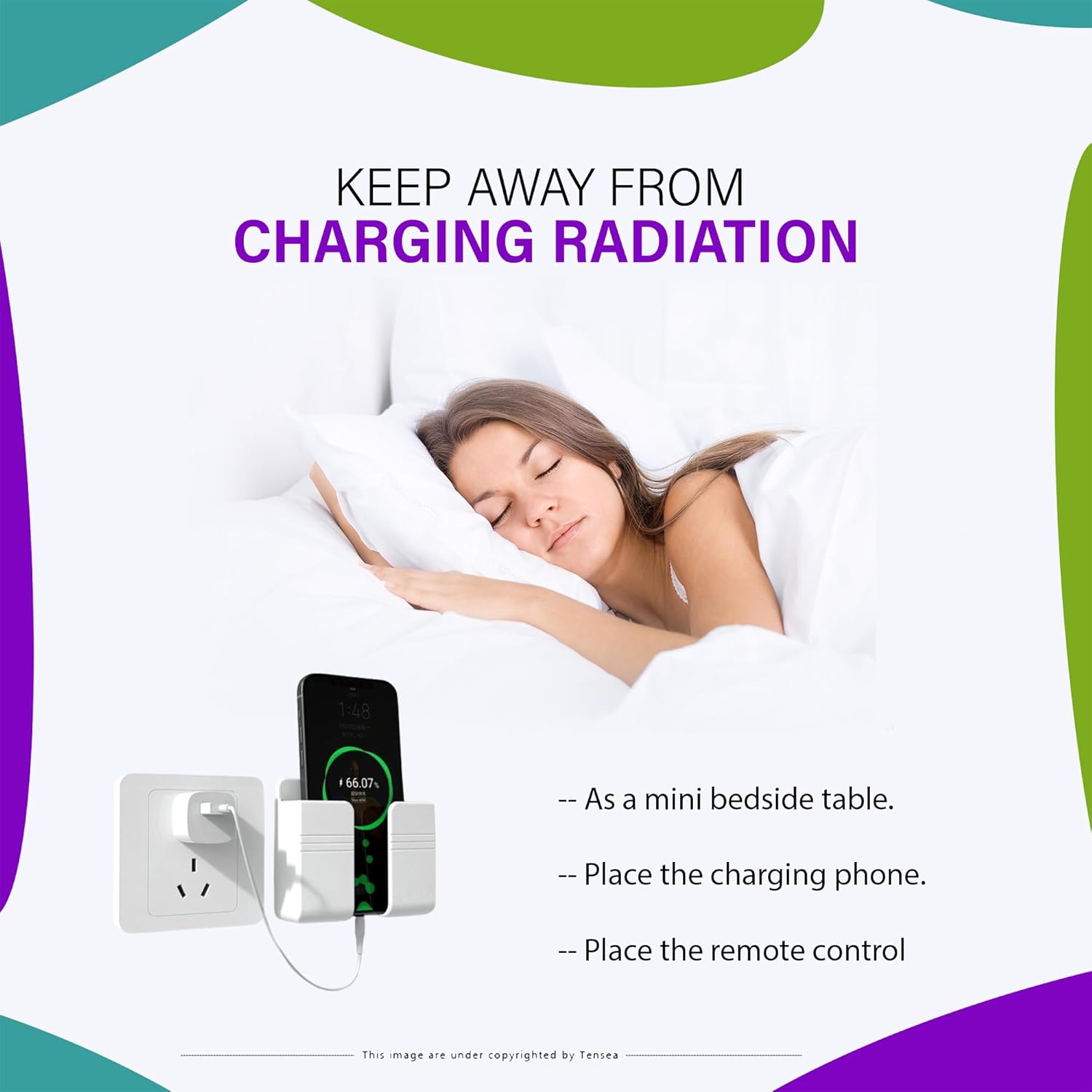 Tensea ABS Mobile Phone Charging Stand,Multi-Functional Storage Holder,Bedside Fixed Rack,Bedroom,Office Accessories,Acrylonitrile Butadiene Styrene,White 01,Portable Electronic Devices,9.9x3x8.6 cm