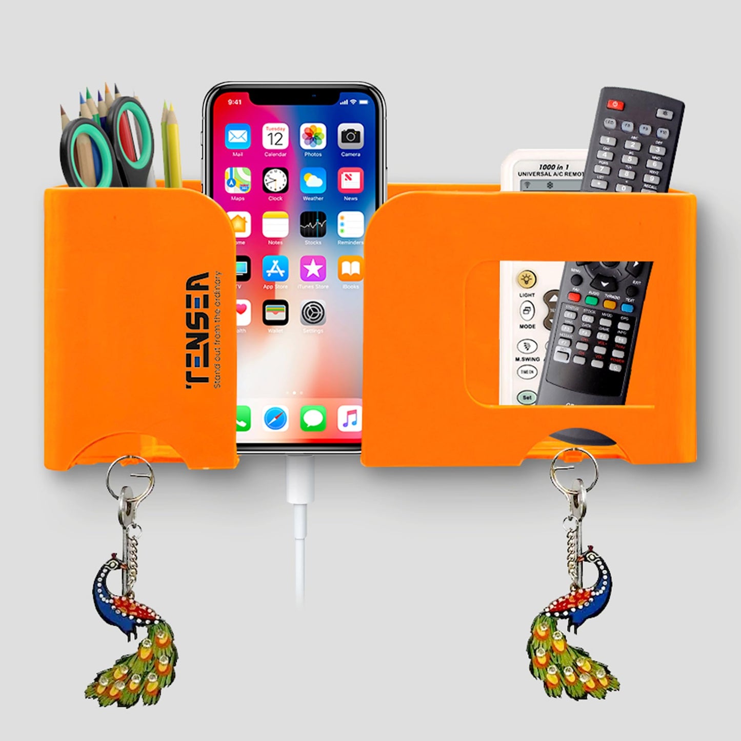 Tensea ABS Mobile Phone Charging Stand,Multi-Functional Storage Holder,Bedside Fixed Rack,Bedroom,Office Accessories,Acrylonitrile Butadiene Styrene,White 01,Portable Electronic Devices,9.9x3x8.6 cm